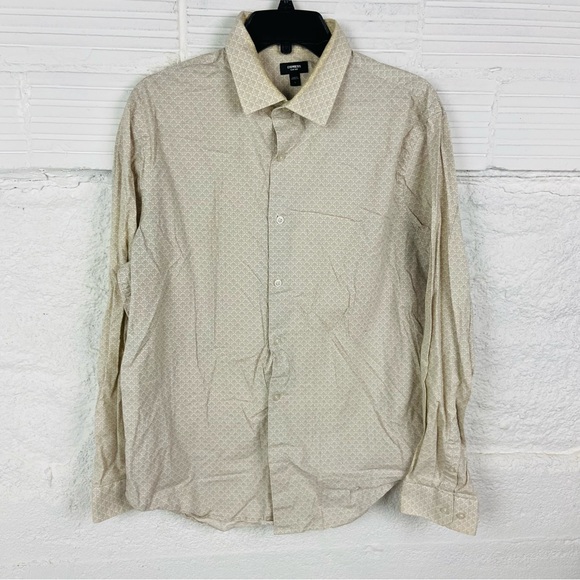 Express slim 1MX Men's Cream Patterned cotton stretch Dress Shirt size large - Picture 1 of 16